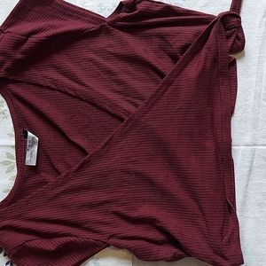 Maroon tie crop top and shorts, large, Adore Me